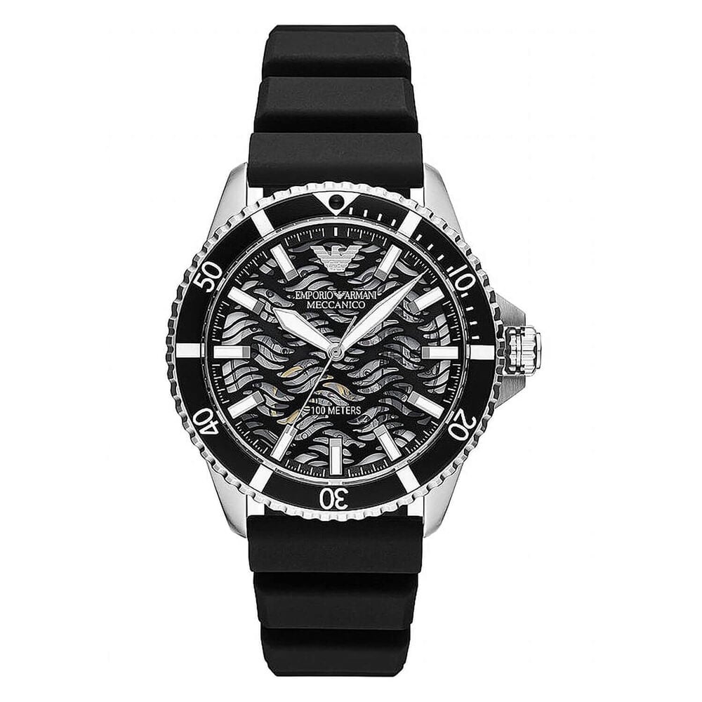 Emporio Armani Diver 42mm Black Wave Dial Silicone Strap Watch image number 0