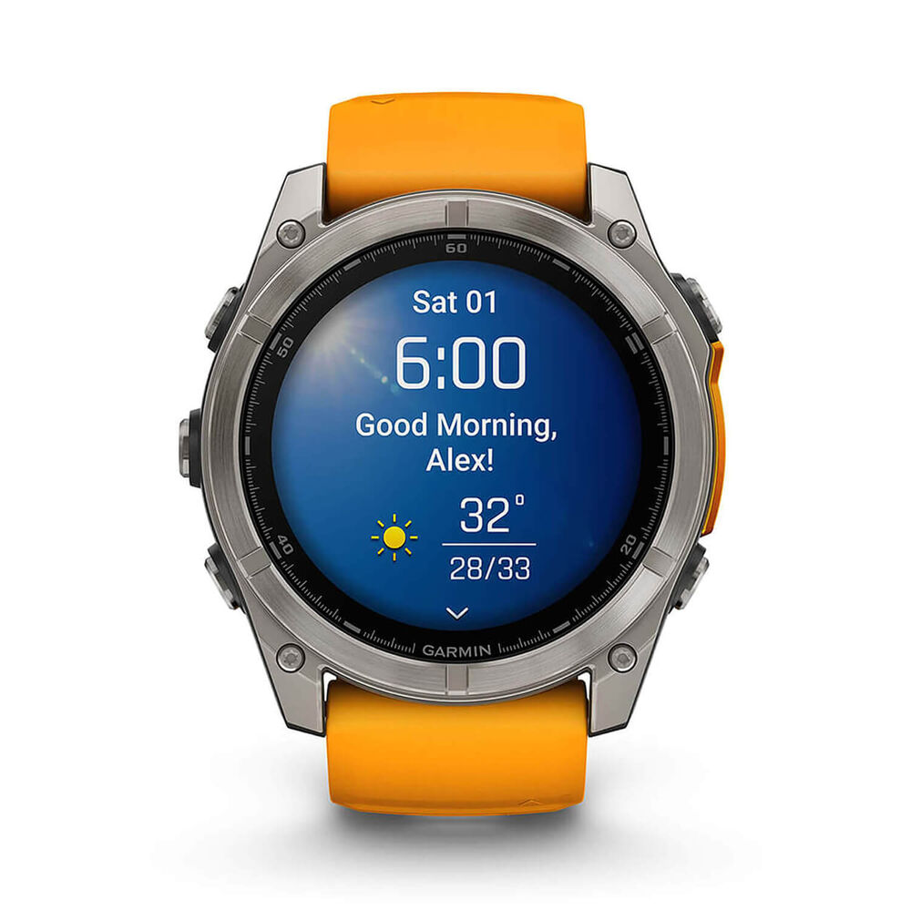 Garmin fenix® 8 AMOLED Sapphire 51mm Titanium Case Spark Orange Graphite Silicon Strap Watch image number 10
