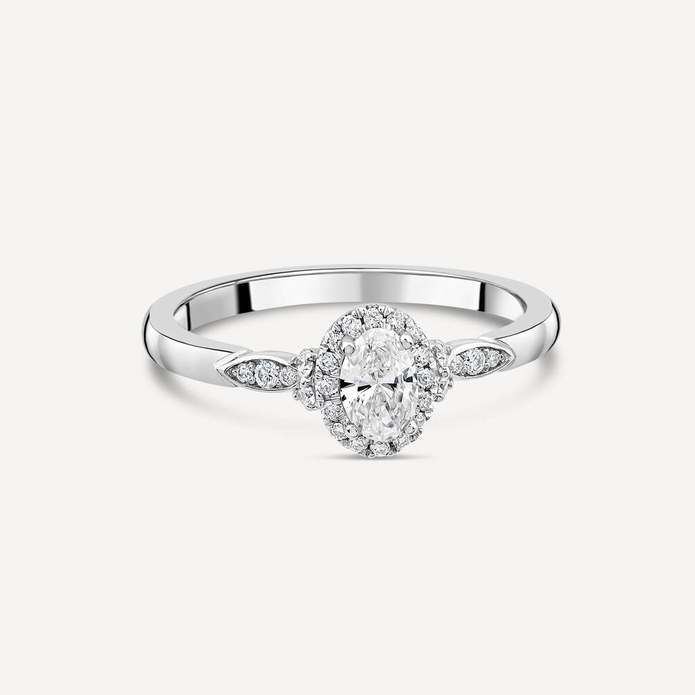 Northen Star Platinum 0.44ct Diamond Oval Centre Halo & Shoulders Ring image number 2