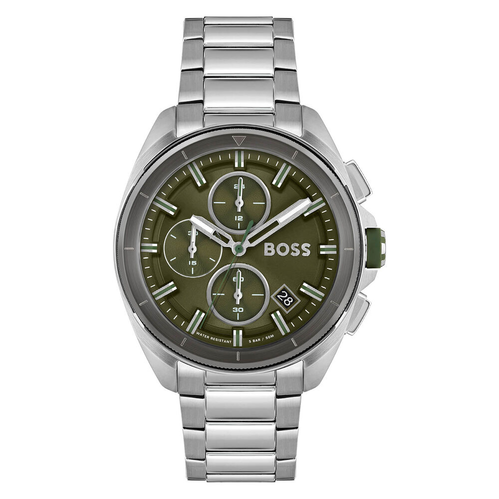 BOSS Volane Chronograph 44mm Quartz Green Dial Steel Case Bracelet Watch