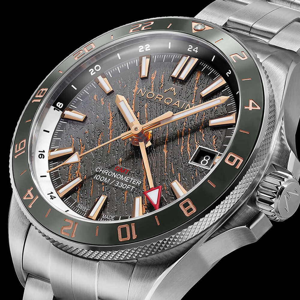 NORQAIN NEVEREST GMT Glacier 41mm Anthracite Dial Steel Bracelet Watch