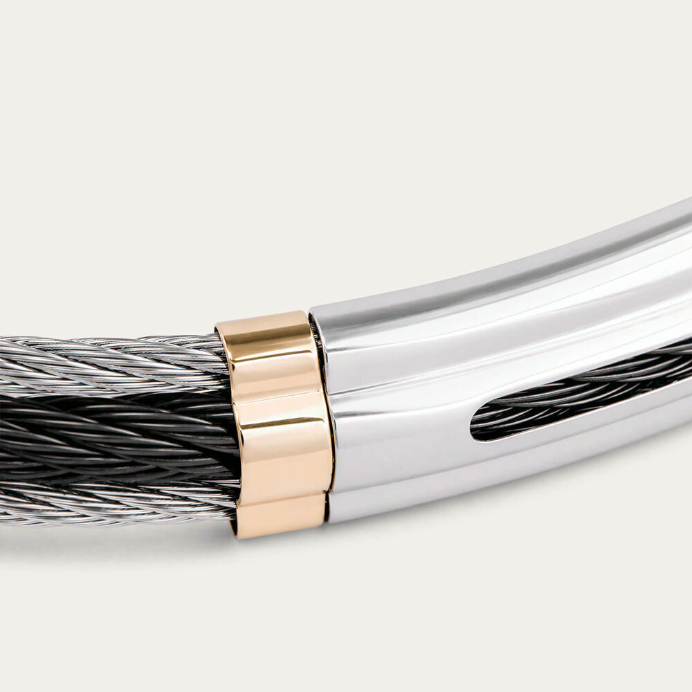 Stainless Steel Black PVD Wire & 14ct Gold Accent Bracelet