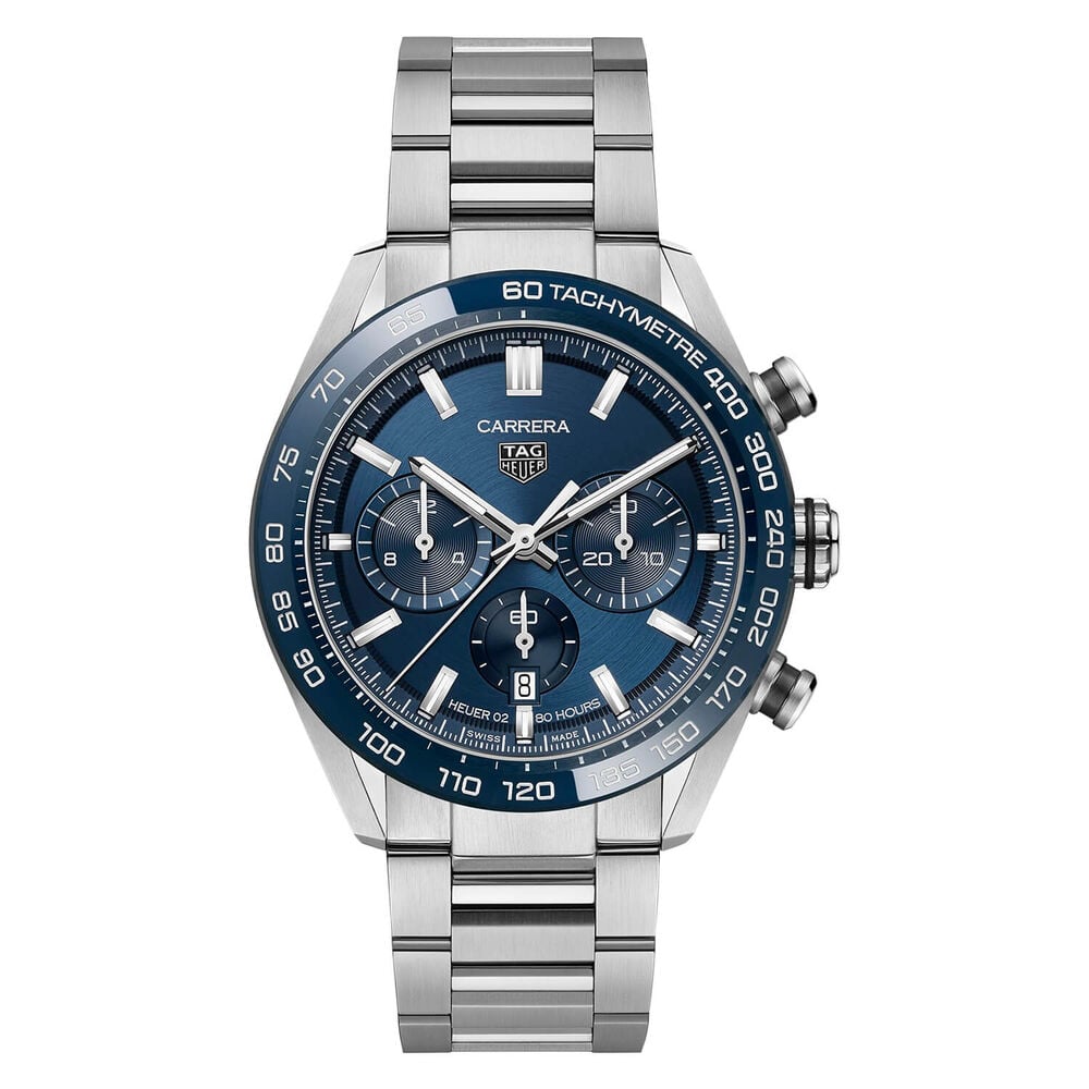 TAG Heuer Carrera 44mm Blue Dial Chrono Blue Bezel Steel Case Watch image number 0