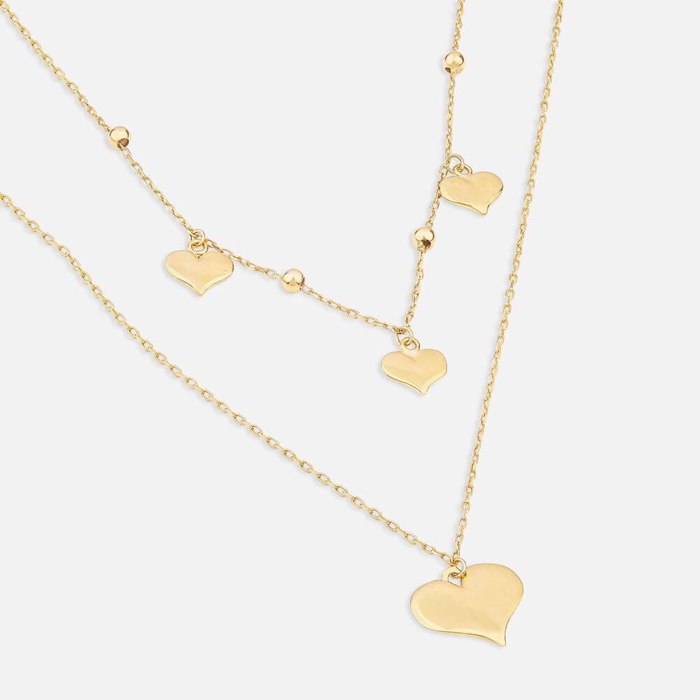 9ct Yellow Gold Polished Hearts Two Layer Necklet