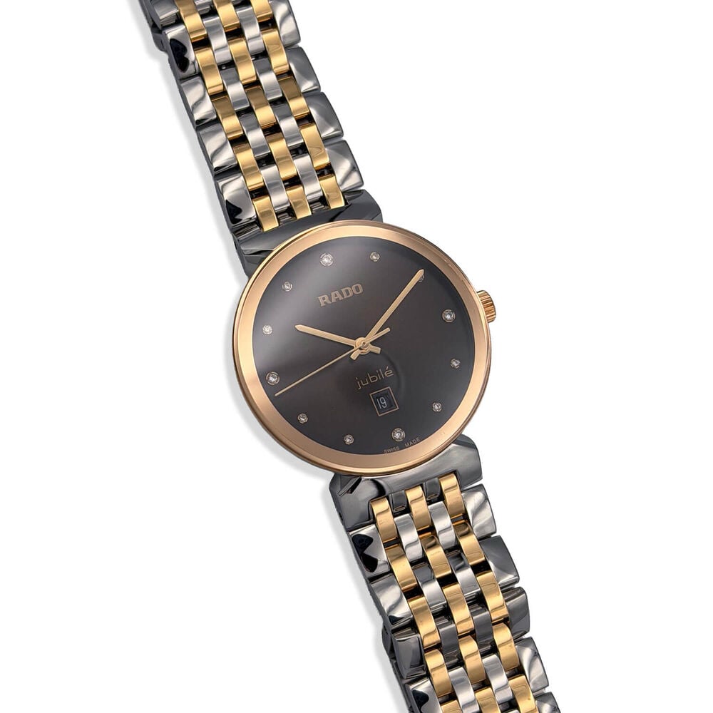 Pre-Owned Rado Florence 30mm 12 Diamonds Brown Dial Steel & Rose Gold Bracelet Watch