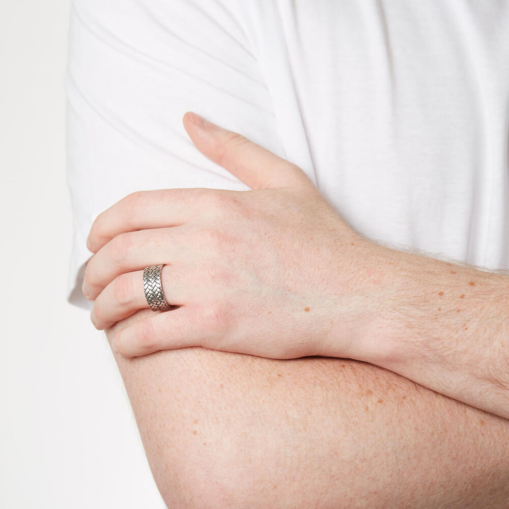 Gents Sterling Silver Plaited Wide Band Ring