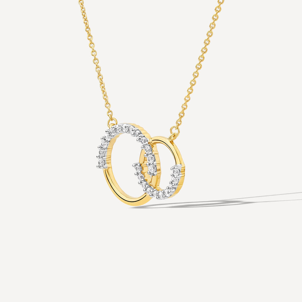 9ct Yellow & White Gold 0.20ct Diamond Double Circle Necklet image number 1