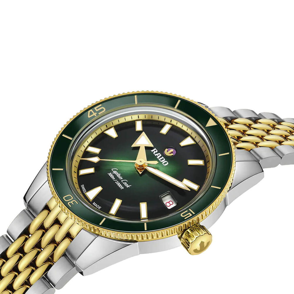 Rado Captain Cook Automatic 39mm Green Dial Yellow Gold PVD Steel Bracelet Watch