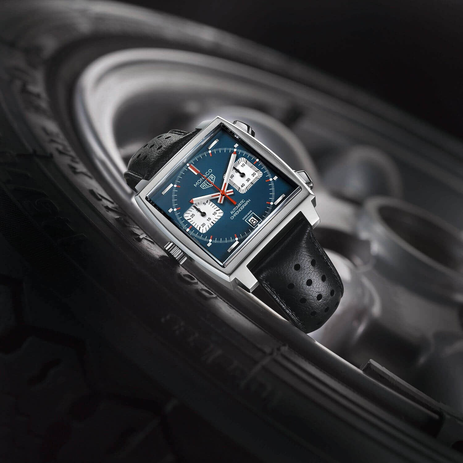 TAG Heuer Monaco Blue Dial Black Leather Watch