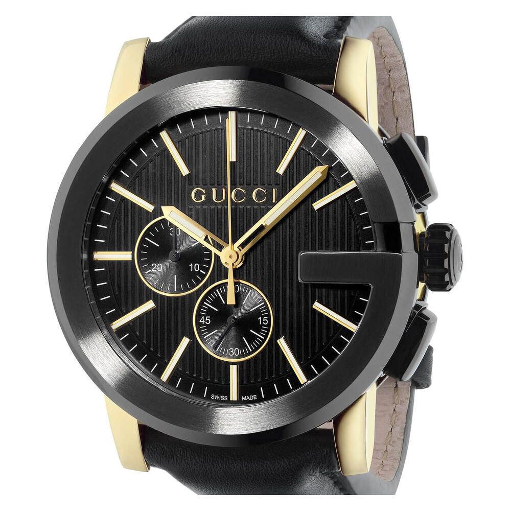 Gucci G-Chrono 44mm Dial Yellow Gold PVD & Steel Case Leather Strap Watch image number 4