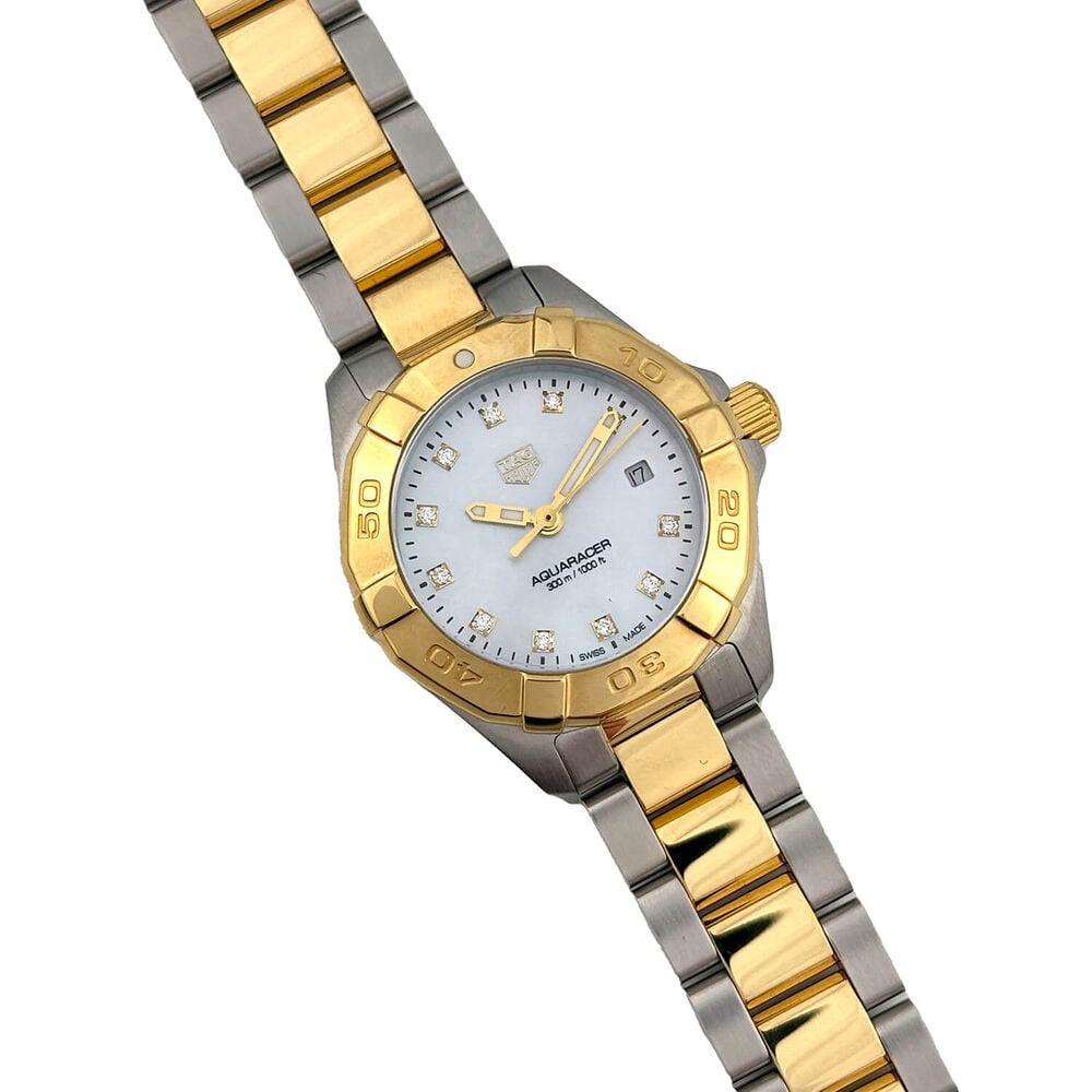 Pre-Owned TAG Heuer Aquaracer Date 27mm MOP Dial Diamond Dots 18k Gold & Steel Bracelet Watch image number 1