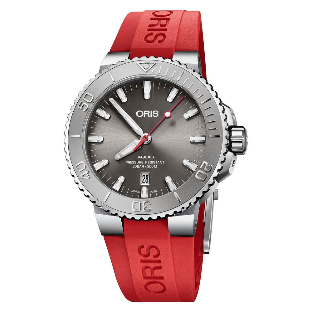 Oris Aquis Relief 43.5mm Grey Dial Red Strap Watch image number 0