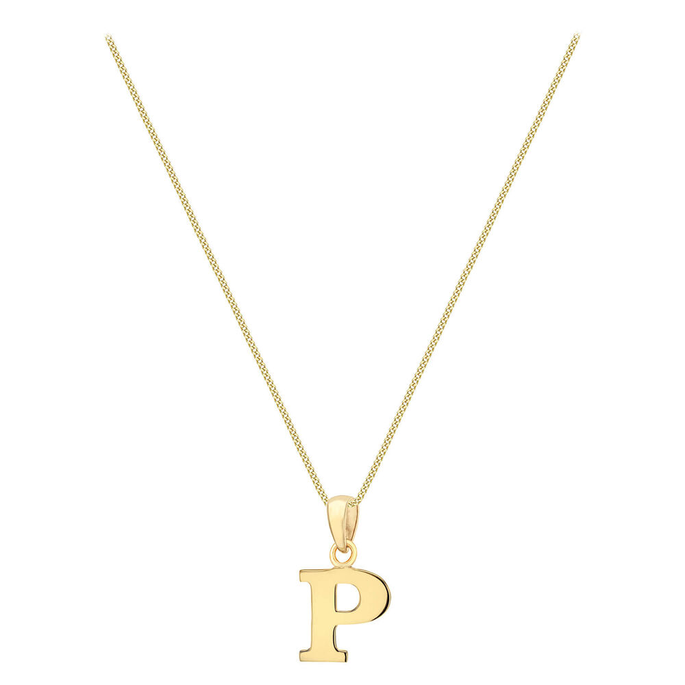 9ct Yellow Gold Plain Initial P Pendant (Special Order) (Chain Included) image number 1