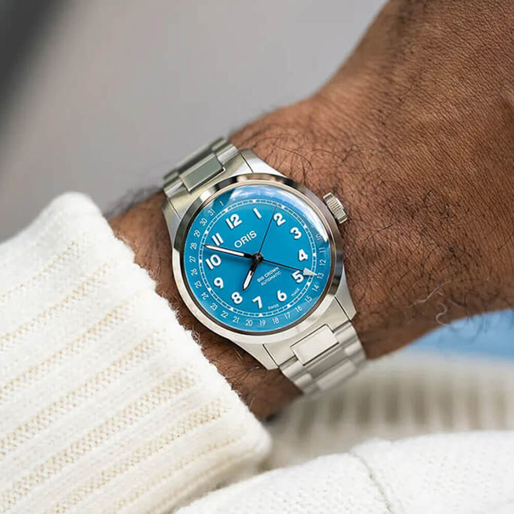 Oris Big Crown Pointer Date 40mm Turquoise Blue Dial Steel Bracelet Watch