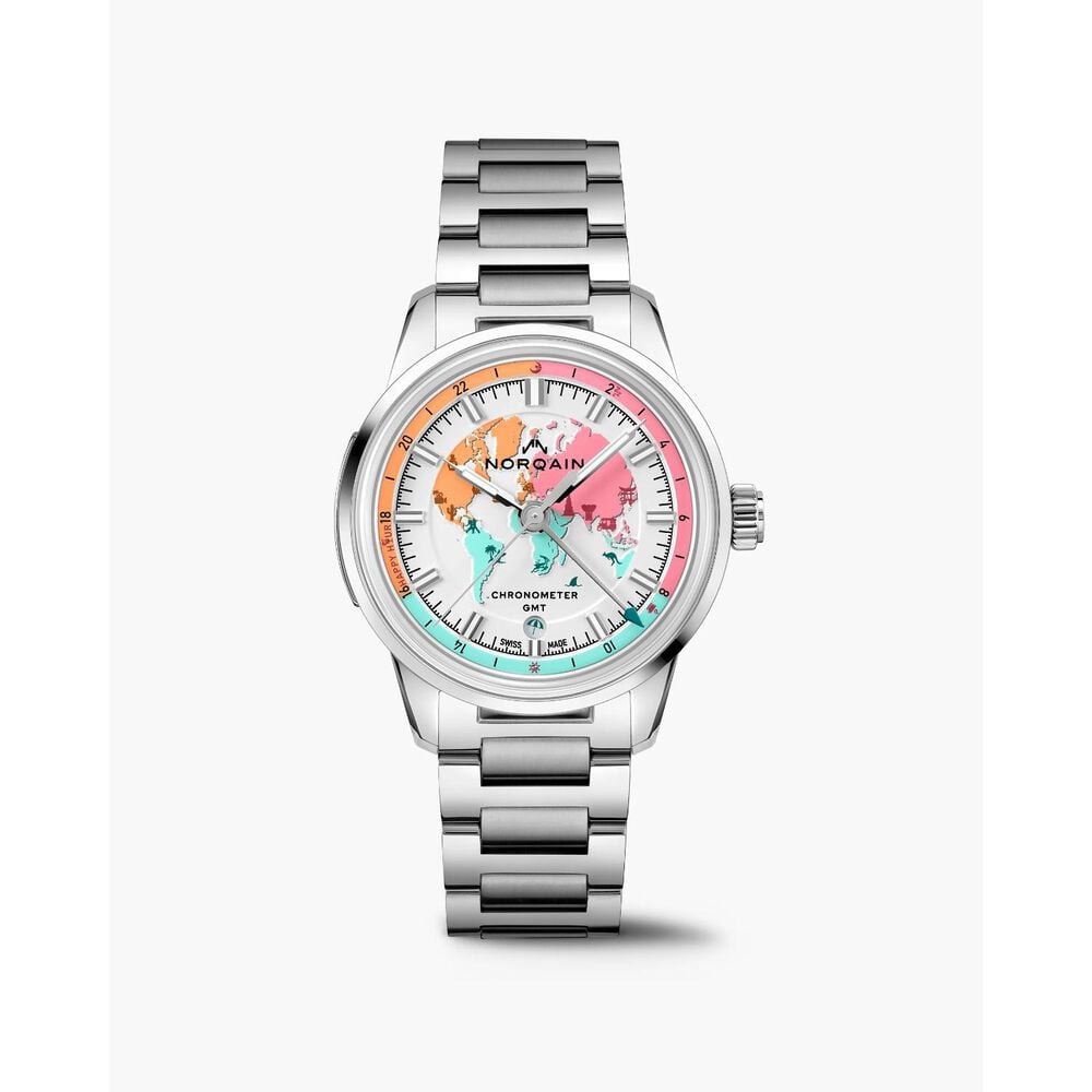 NORQAIN Freedom GMT Enjoy Life &ldquo;Holiday&rdquo; Limited Edition 40mm White Dial Steel Bracelet Watch