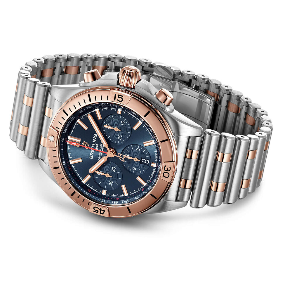 Breitling Chronomat 42mm Mens Blue Dial Steel & 18k Red Gold Bracelet Watch image number 2