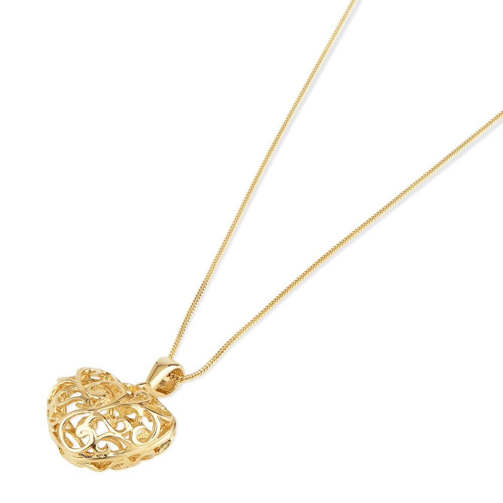 9ct Yellow Gold Heart Pendant (Chain Included) image number 1