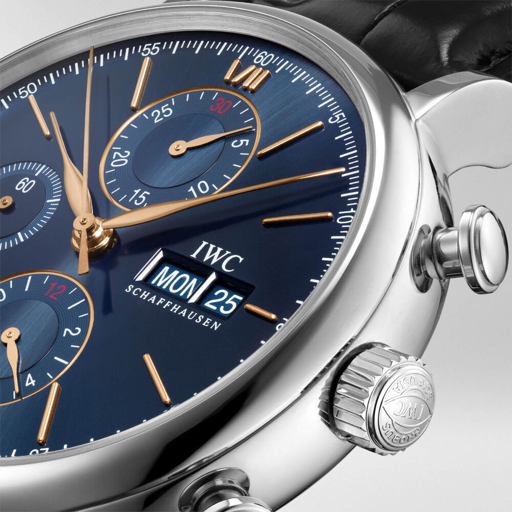 IWC Schaffhausen Portofino Chronograph Blue Dial Black Strap Watch image number 2
