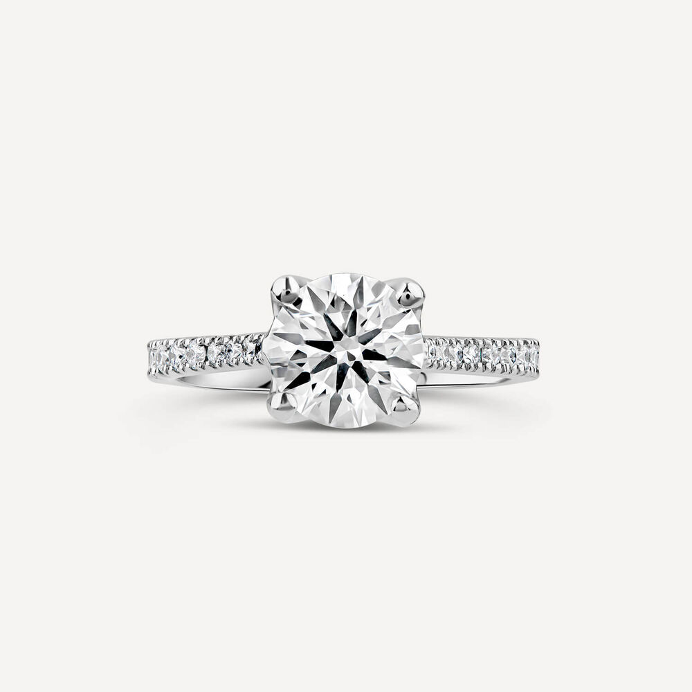 Born Platinum Lab Grown 1.70ct Round Brilliant Solitaire & Diamond Sides Ring image number 1