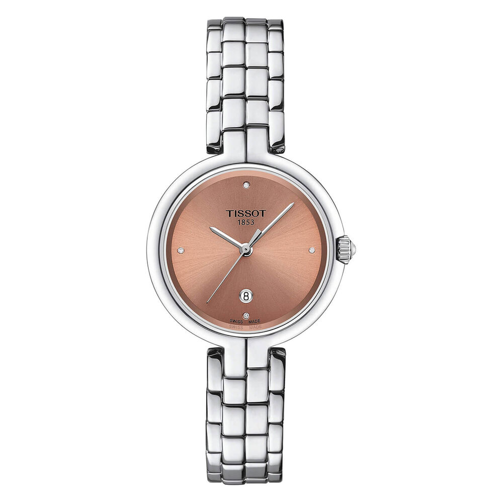 Tissot Flamingo 30mm Pink Dial Diamond Dots Steel Bracelet Watch