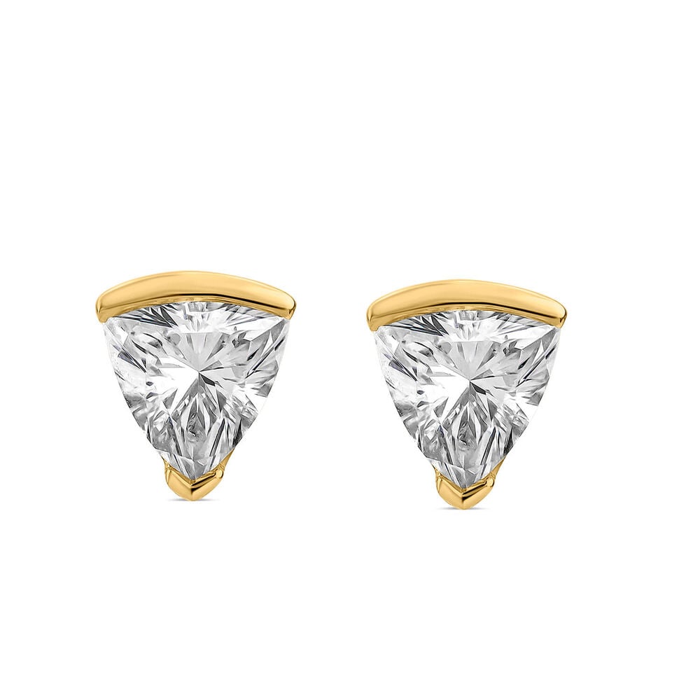 Born 1ct Classic 9ct Yellow Gold Lab Grown 1.00ct Trillion Cut Diamond Stud Earrings image number 0