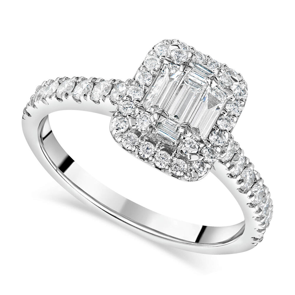 Platinum 0.65ct Diamond Emerald Cut Cluster Ring