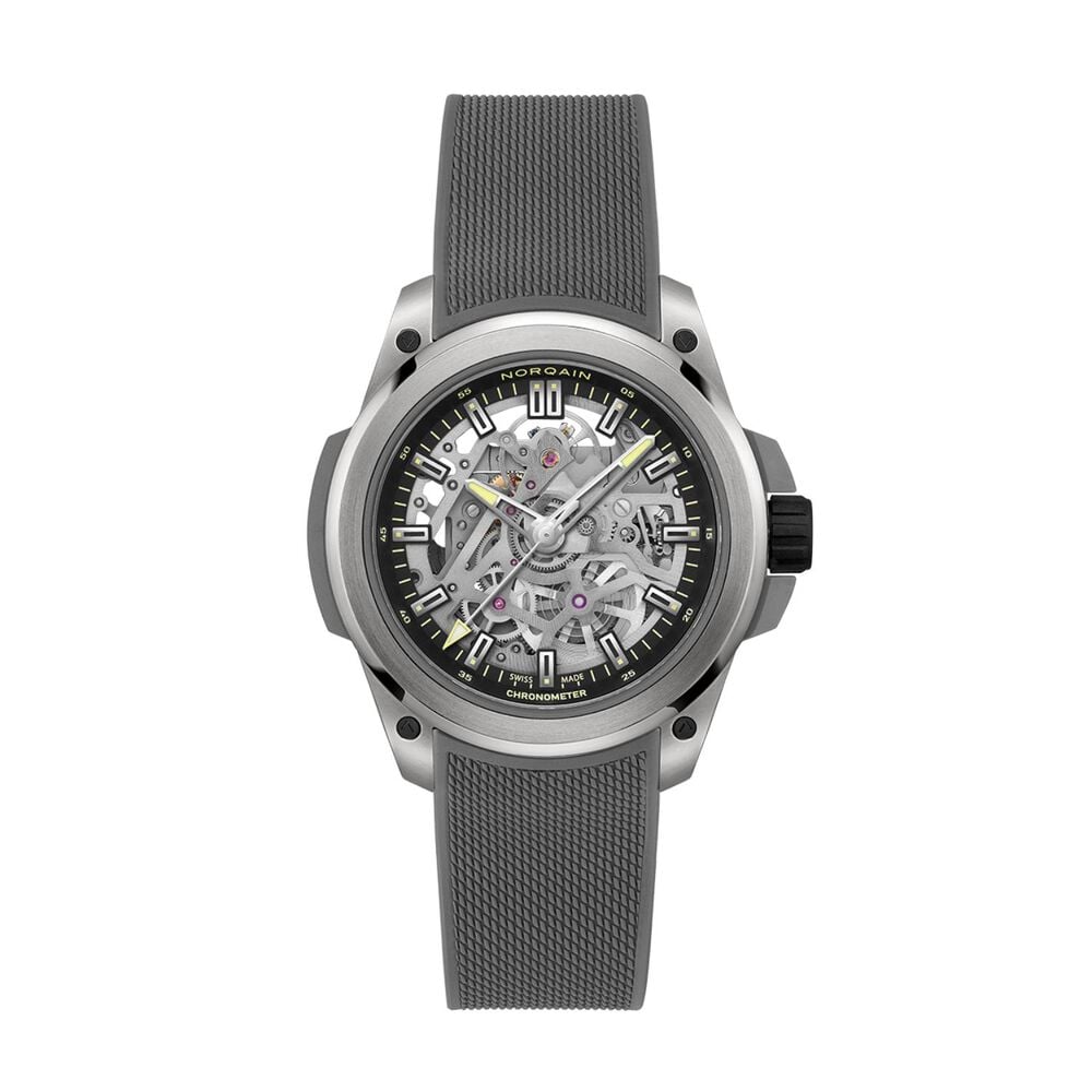NORQAIN Wild ONE Skeleton 39mm Dial Grey Mesh Rubber Strap Watch