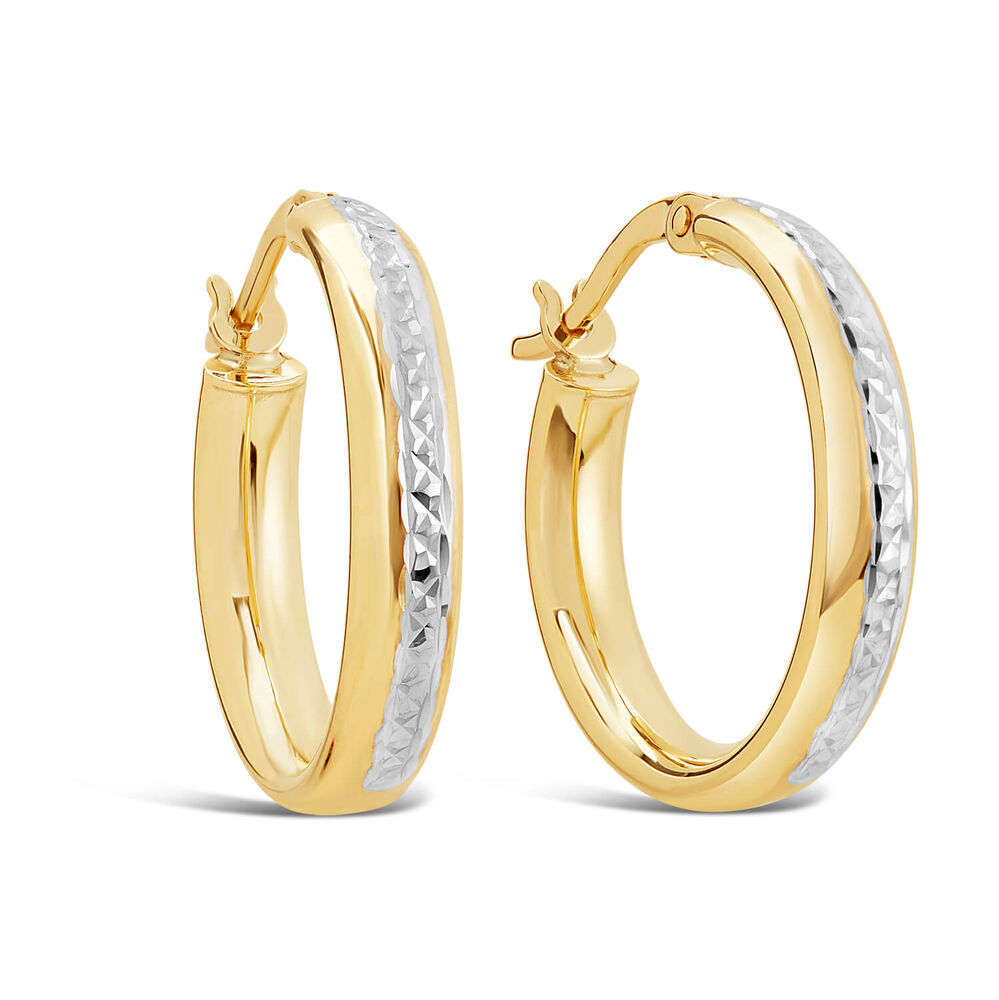 9ct Two Tone Hoop Earrings image number 1