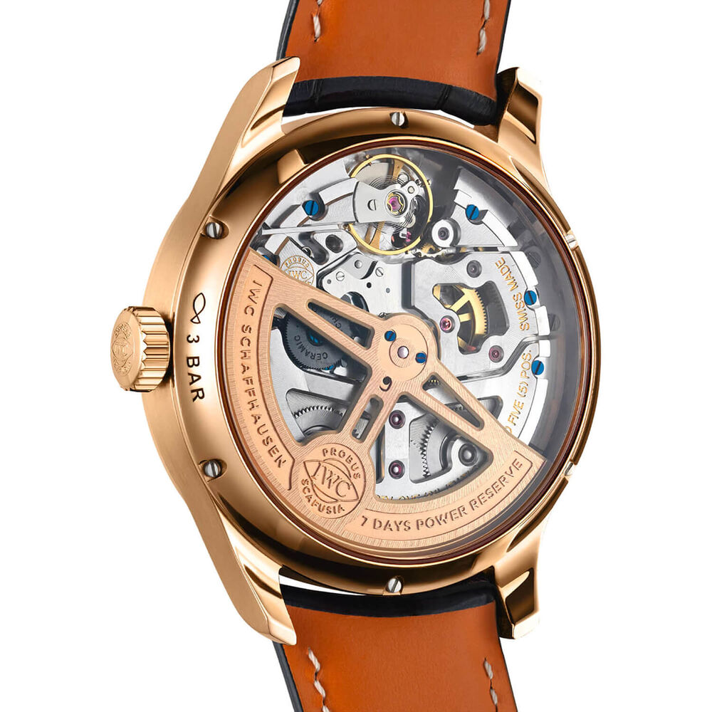 IWC Schaffhausen Portugieser Perpetual Calendar 44mm Blue Dial Leather Strap Watch image number 3