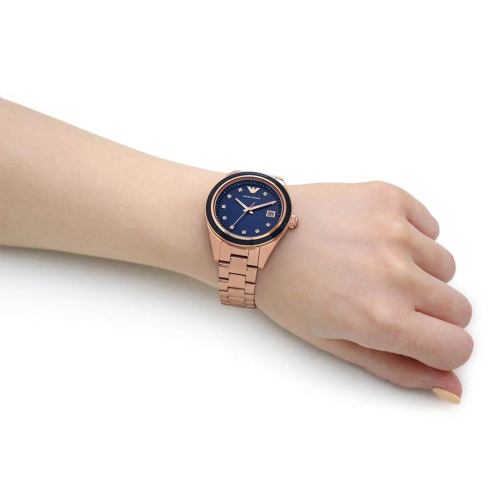 Armani 36mm Blue Dial Rose-Gold Tone Case Ladies' Watch image number 3