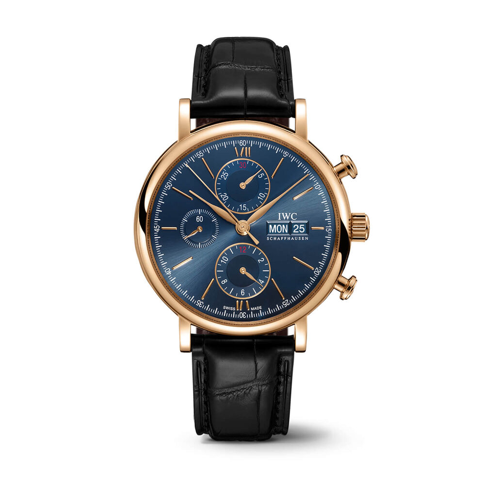 IWC Schaffhausen Portofino Chronograph Blue Dial Black Strap Watch image number 0