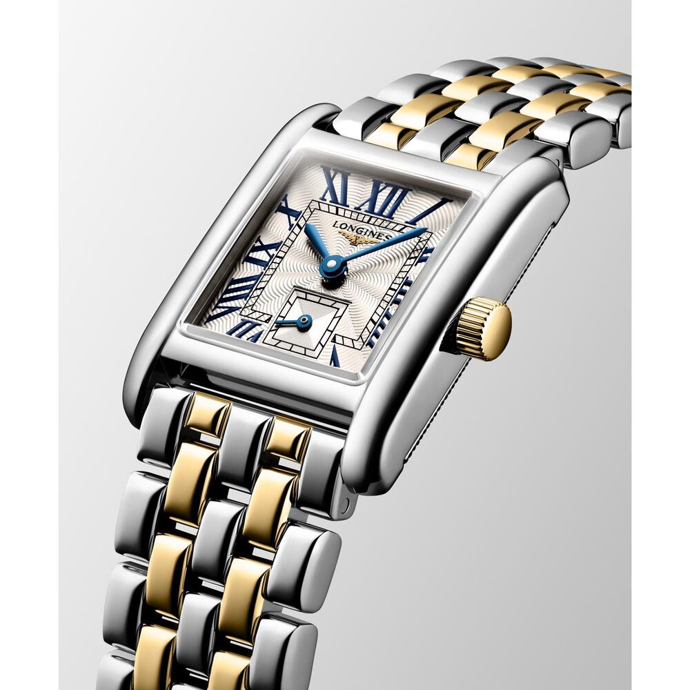 Longines Mini Dolcevita 21.5x29mm Silver Flinqué Dial Two Tone Bracelet Watch