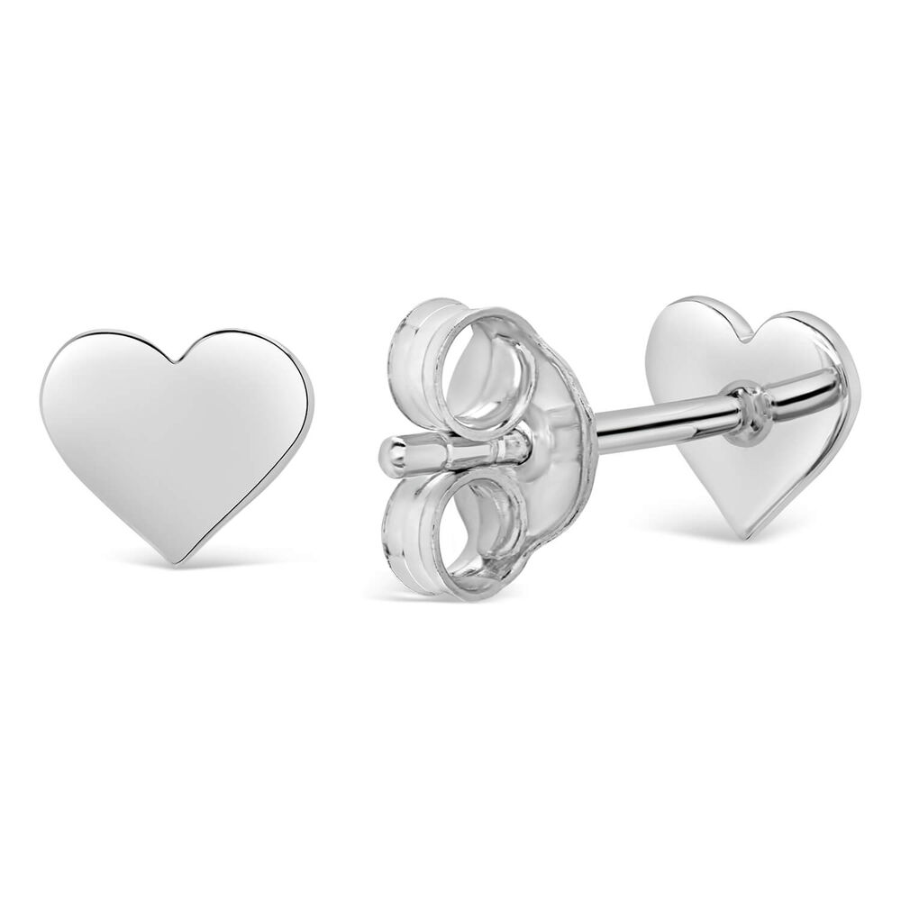 Ladies Sterling Silver Flat Polished Heart 6mm Stud Earrings