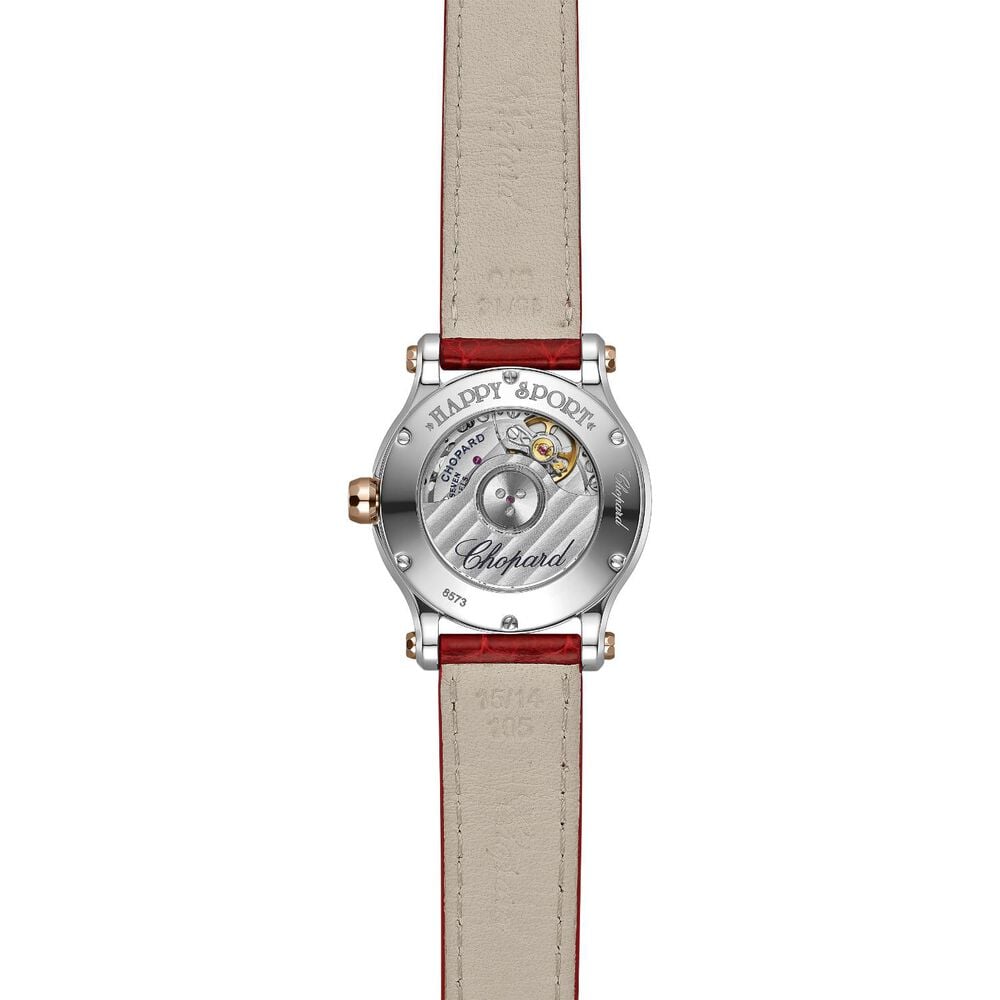 Chopard Happy Sport 30mm Silver Dial Diamond & Ruby Red Leather Strap Watch