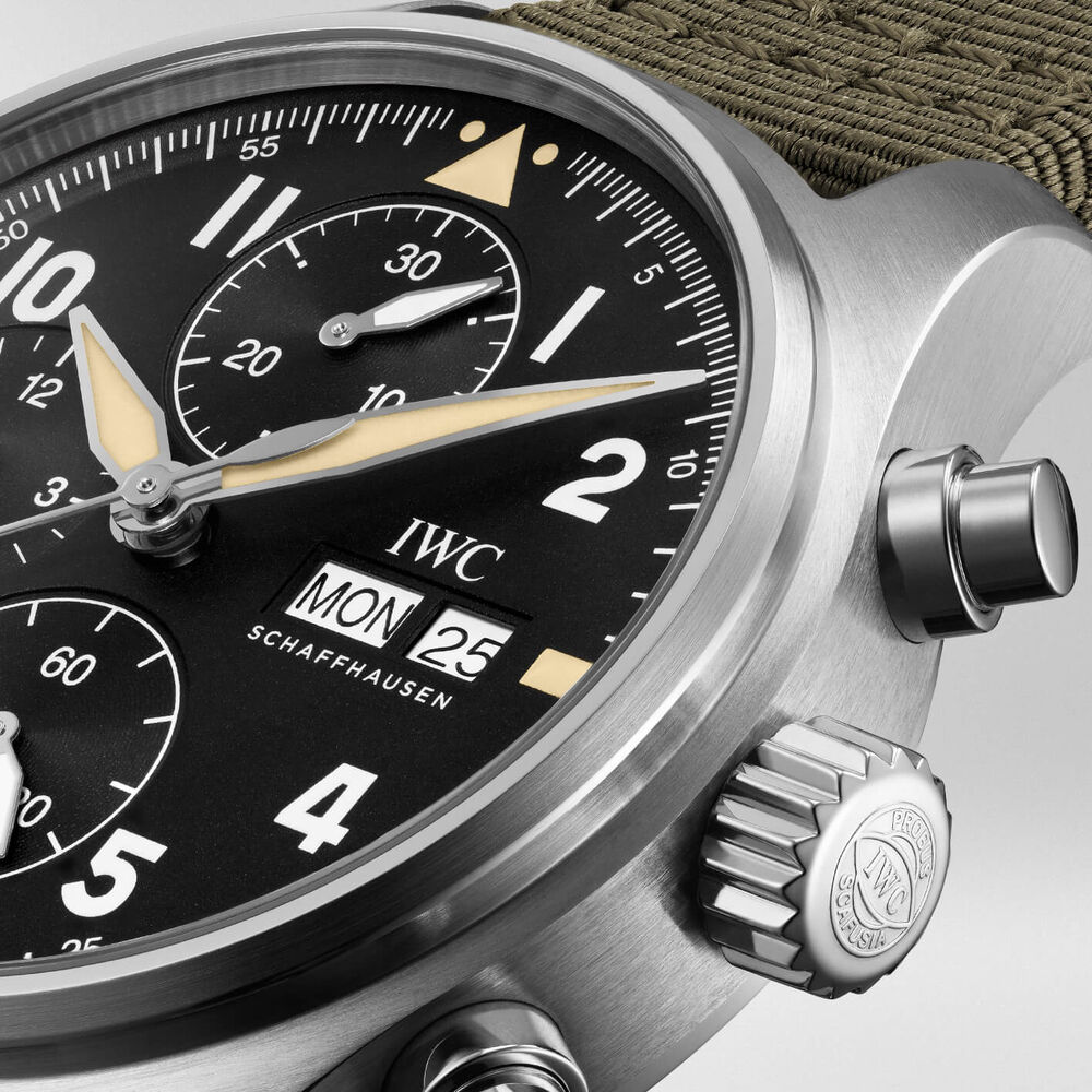 IWC Schaffhausen Pilot's Watch Chronograph Spitfire Black Dial Green Strap Watch image number 2