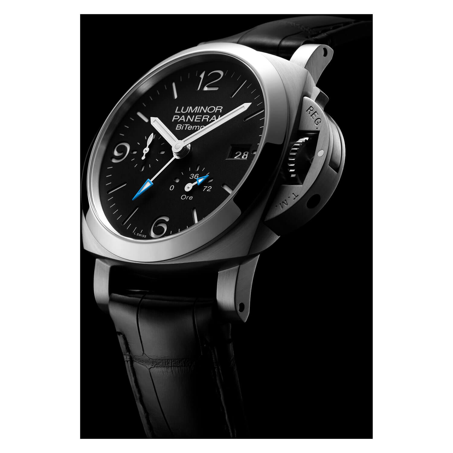 Panerai Luminor 44mm BiTempo Black Dial Strap Watch