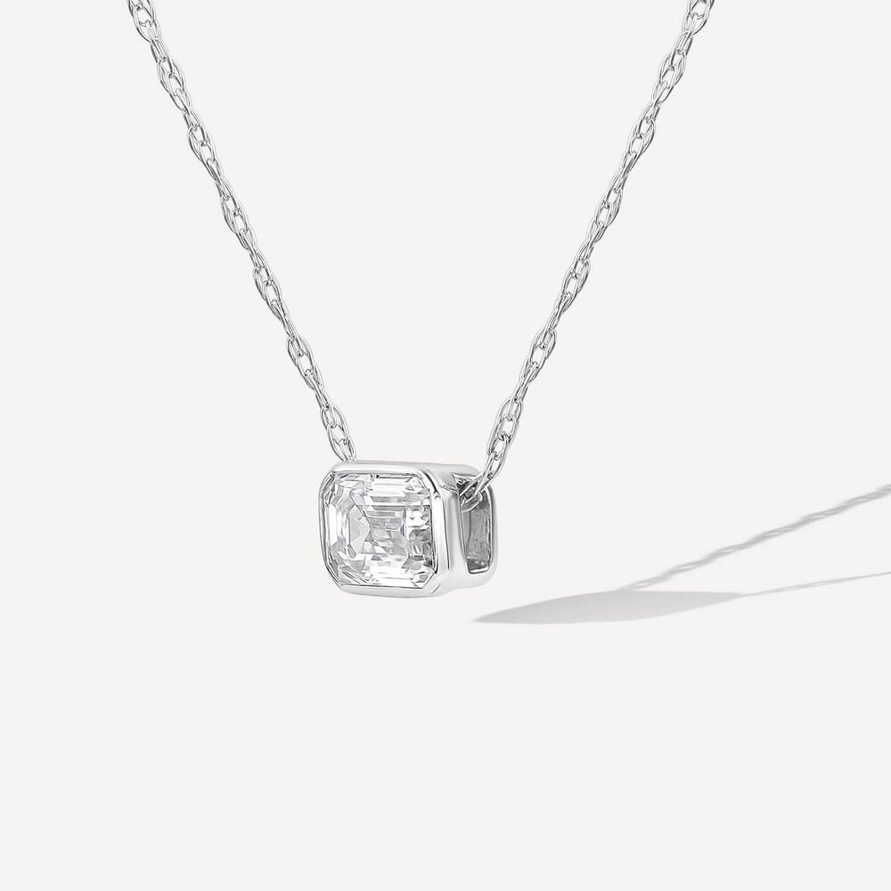 Born Kissed with Diamonds 9ct White Gold Lab Grown 0.20ct Emerald Cut Diamond Pendant image number 1