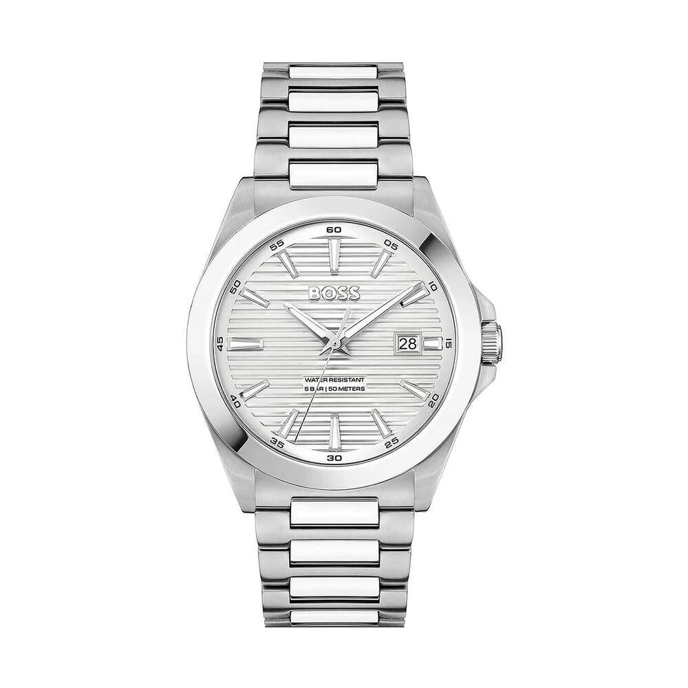 BOSS Strike 41mm Silver Textured Dial Steel Bracelet Watch