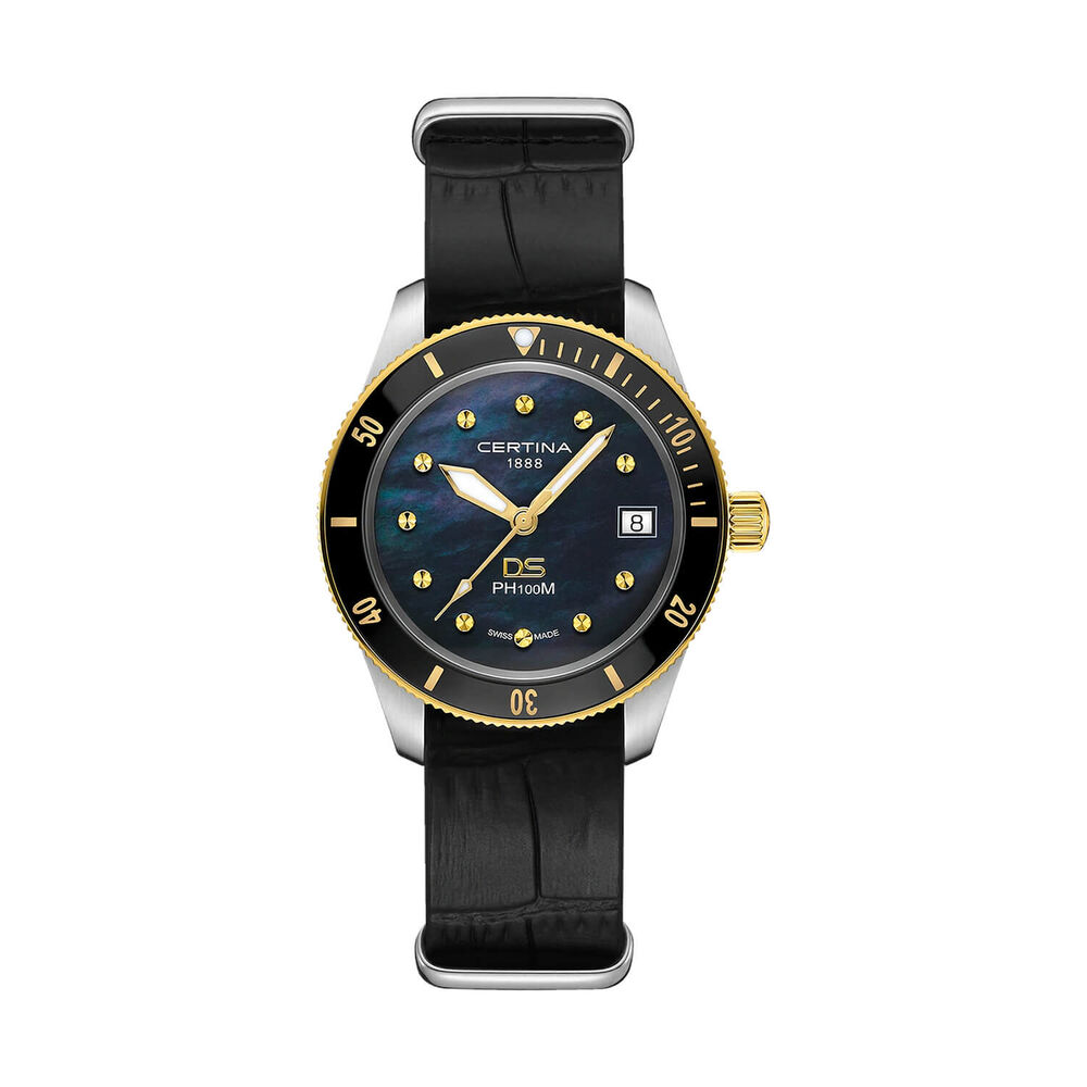 Certina DS PH100M Lady 37.5mm Black Mother of Pearl Dial Black Leather Strap Watch image number 0