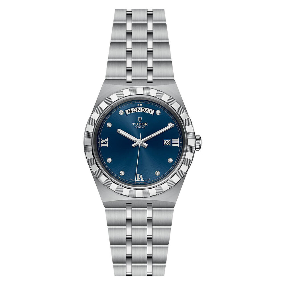 TUDOR Royal 41mm Blue Diamond Roman Numerals Dial Day & Date Steel Bracelet Watch image number 1