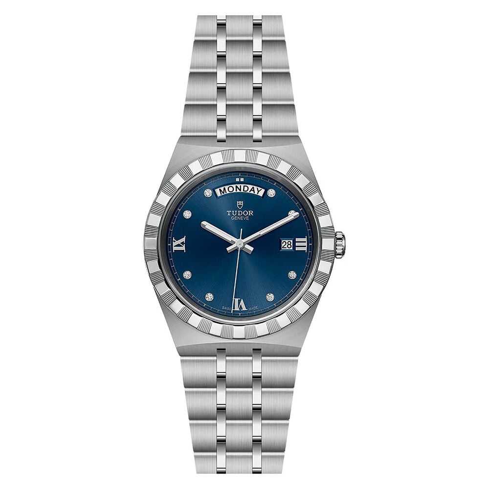 TUDOR Royal 41mm Blue Diamond Roman Numerals Dial Day & Date Steel Bracelet Watch