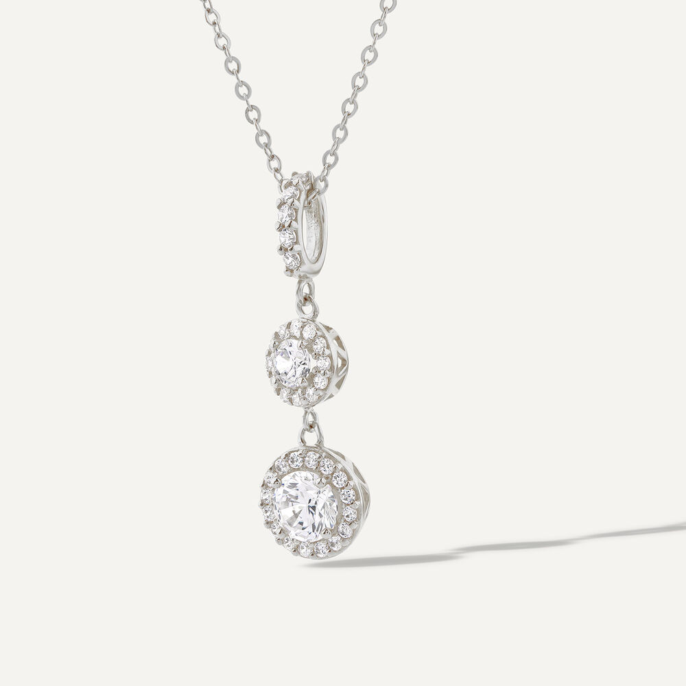 9ct White Gold Two Cubic Zirconia Halo's & Cubic Zirconia Bale Pendant