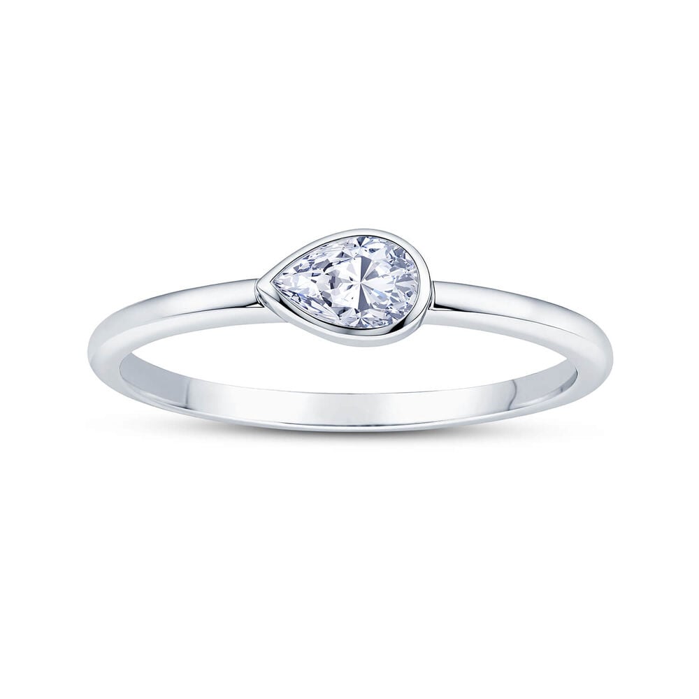 Born Contour 9ct White Gold 0.25ct Pear Lab Grown Diamond Bezel Set Ring