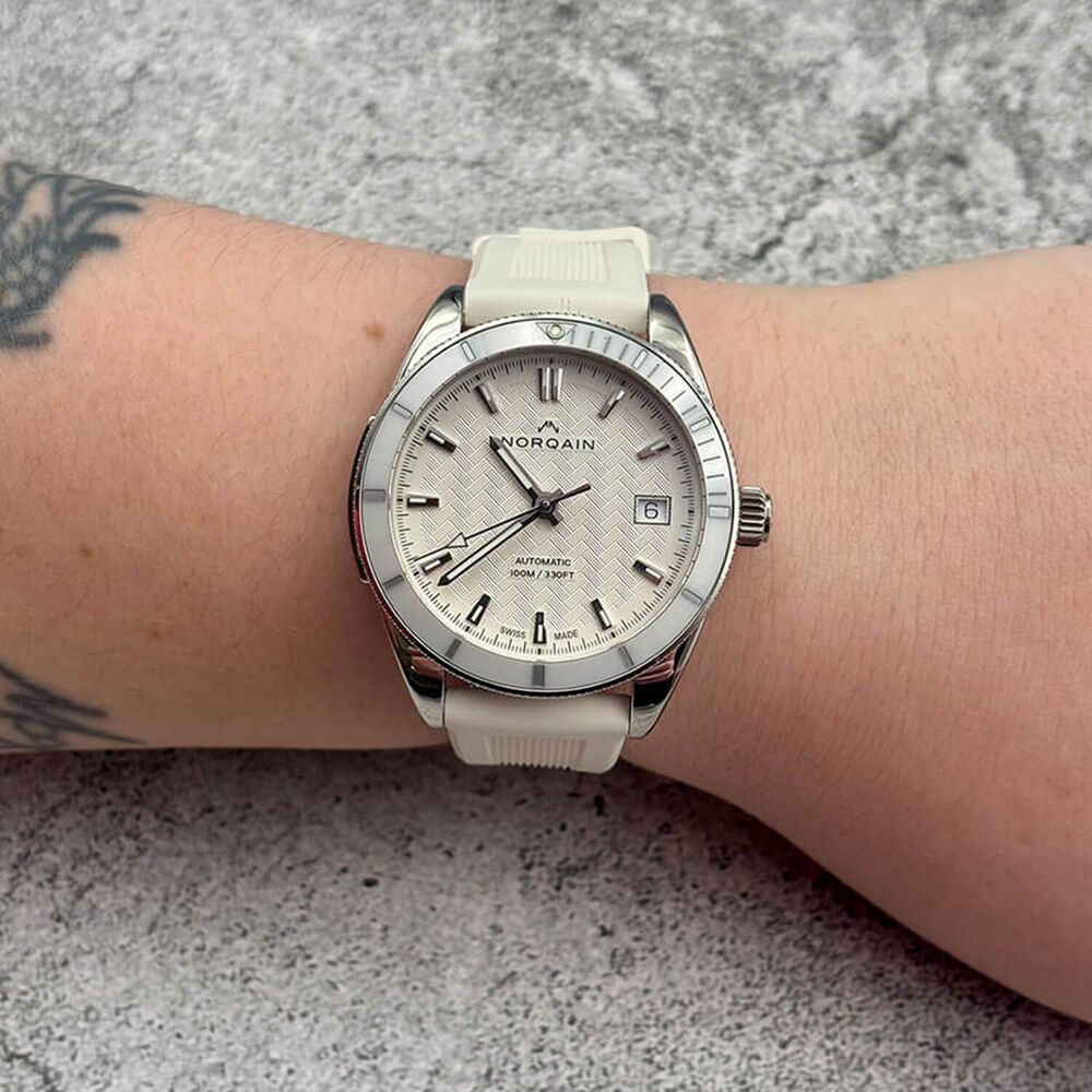 NORQAIN Adventure Sport Automatic 37mm White Pattern Dial White Rubber Strap Watch