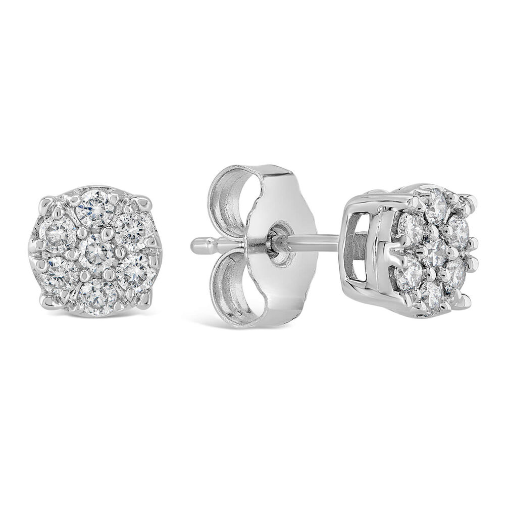 9ct white gold 0.25 carat diamond floral cluster earrings image number 1