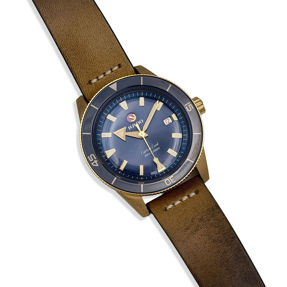 Pre-Owned Rado Captain Cook Automatic 42mm Navy Leather Strap Watch