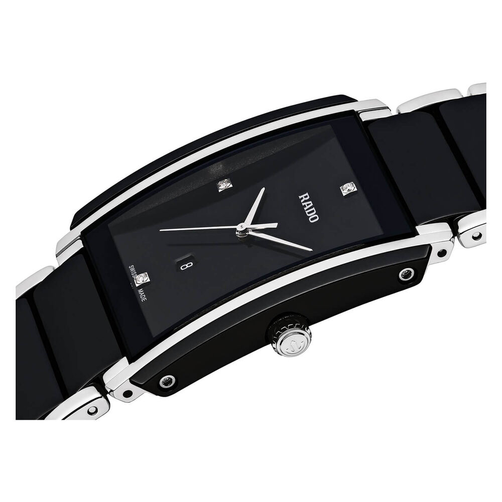 Rado Integral Rectangular Dia Dot Dial Steel Black Ceramic Case Watch