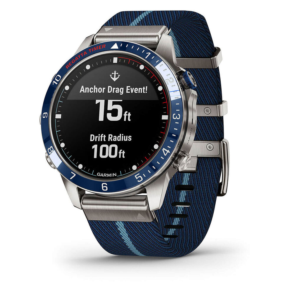 Garmin MARQ® Captain (Gen 2) 46mm Titanium Case Blue Ceramic Bezel Strap Watch image number 3