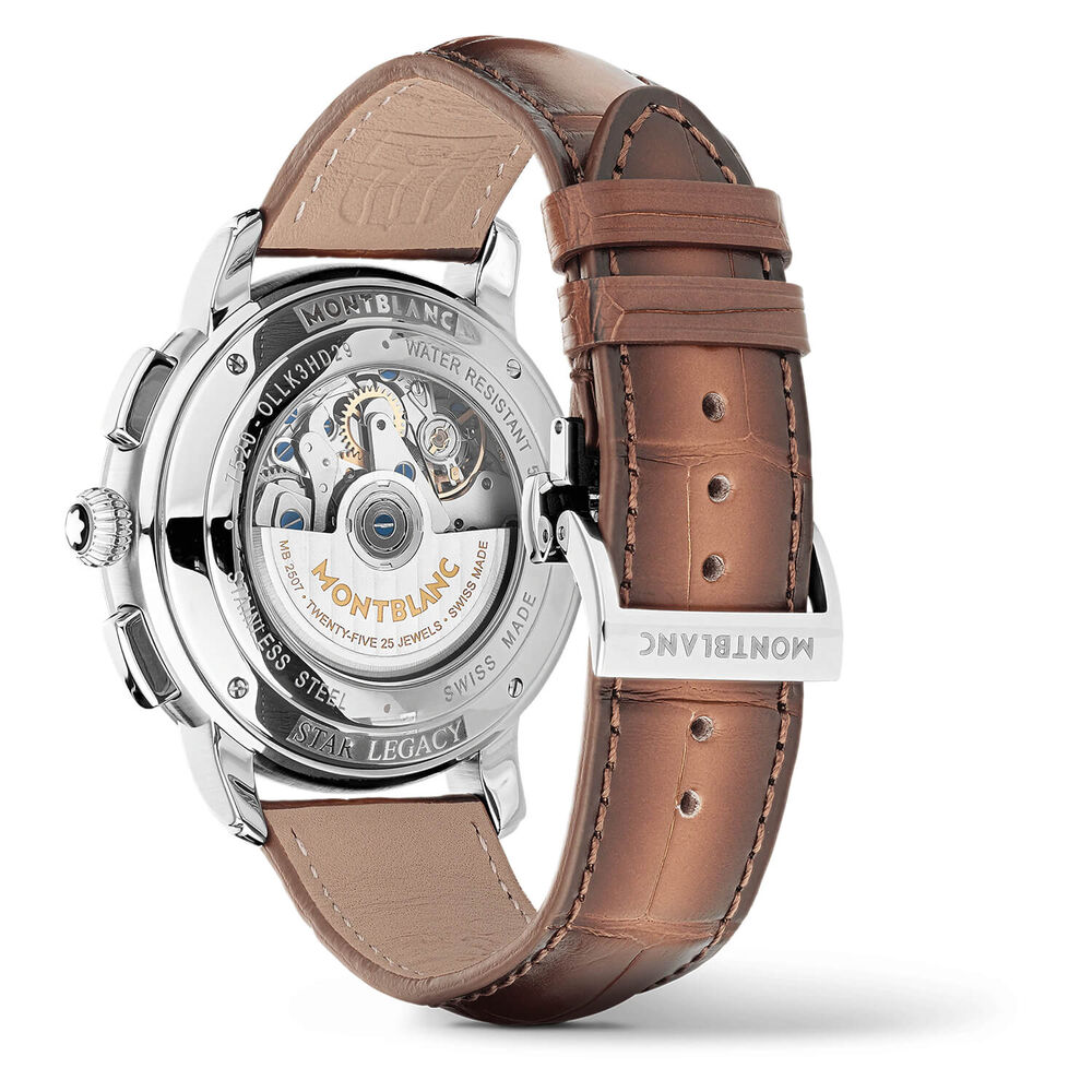 Pre-Owned Montblanc Star Legacy 43mm Beige Dial Rose Gold Index Brown Leather Strap Watch image number 4