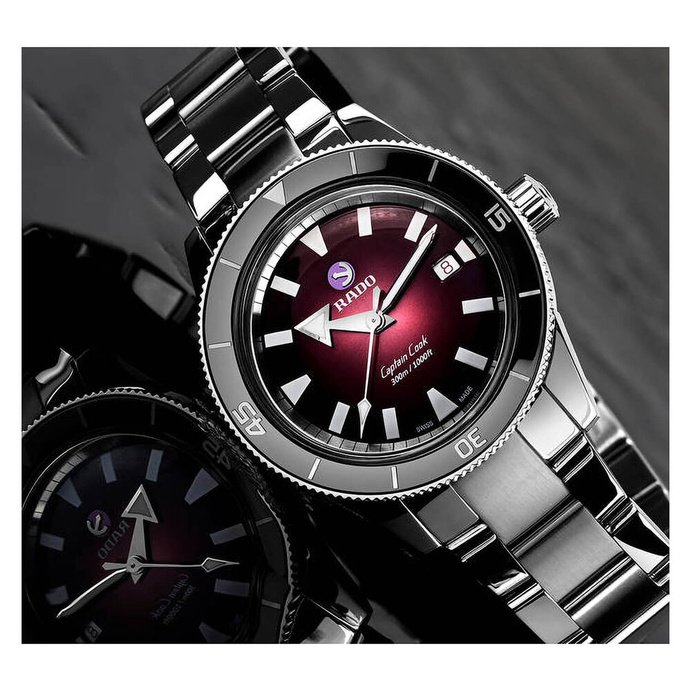 Rado Captain Cook 42mm Automatic Red Dial Steel Case Bracelet Watch image number 2